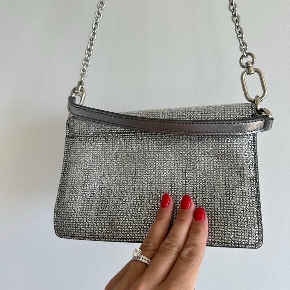 FURLA 1927 Glitter Embellished Chain Strap Mini Crossbody Bag Silver - Picture 8 of 10